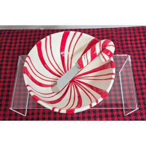 Hallmark Peppermint Swirl Glass Bowl w/Candy Cane Spreader Christmas Holidays